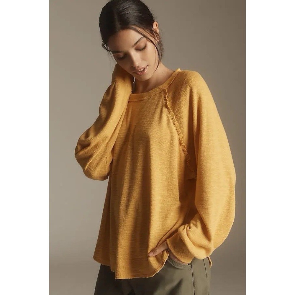 PILCRO  Ruffled Raglan Top Gold/mustard‎ Long Sleeve Size XL